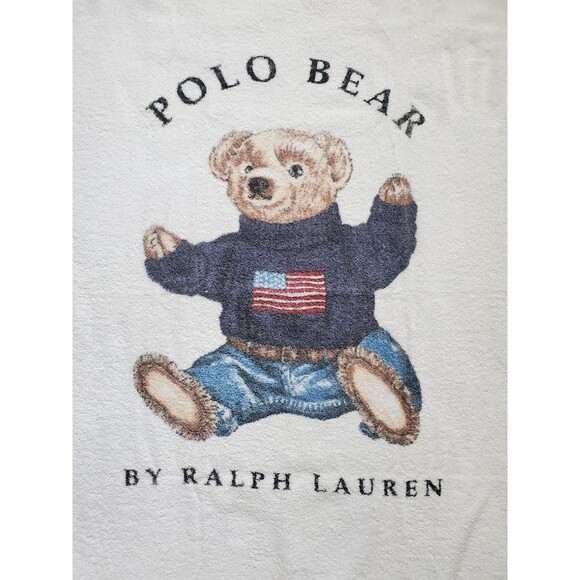 VTG Ralph Lauren Polo Bear Beach Towel 34x64 USA Flag White FLAWS READ - Picture 3 of 9